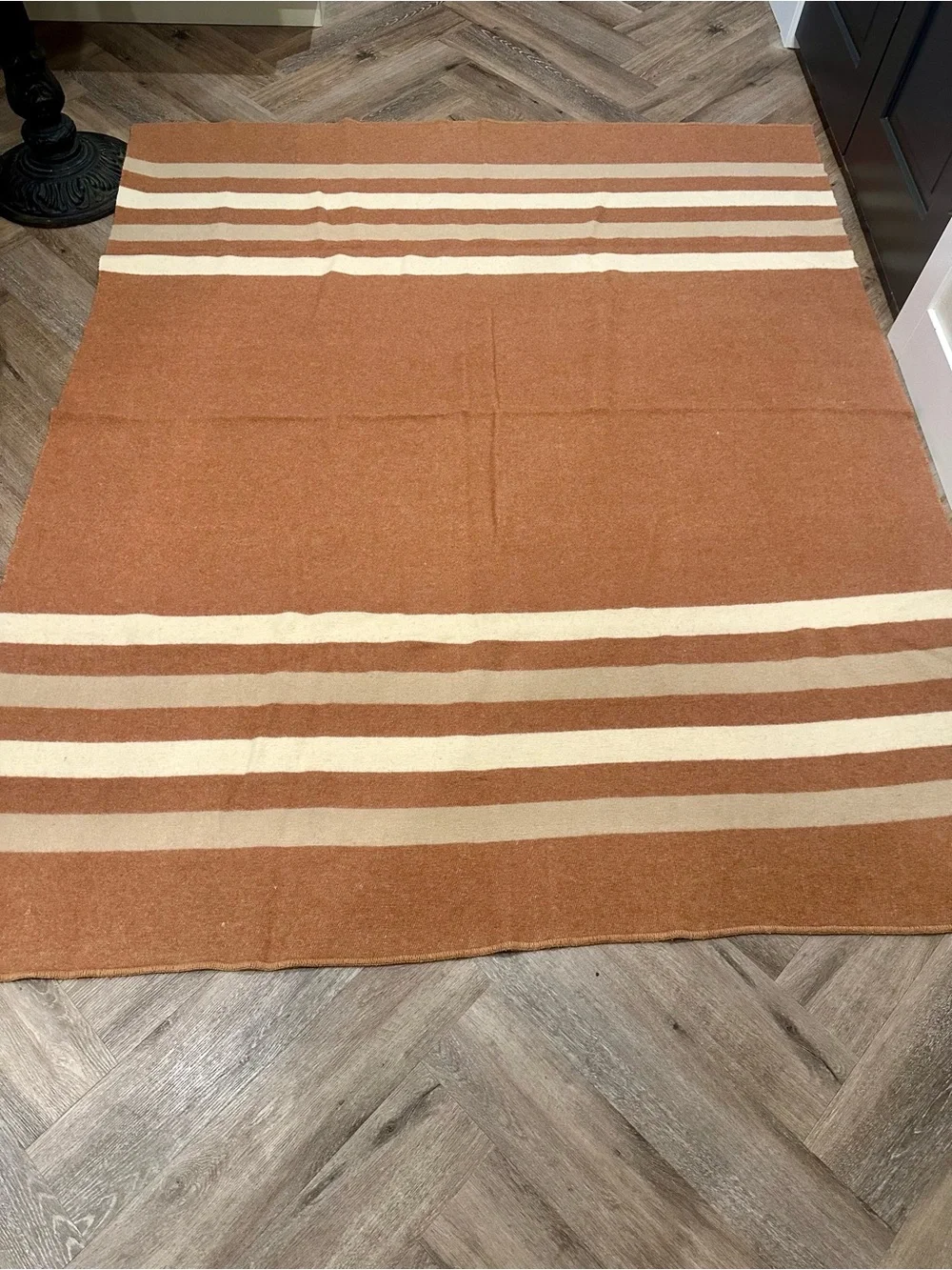 Vintage Baron Woolen Mills Blanket in Muted Rose, Cream and Tan